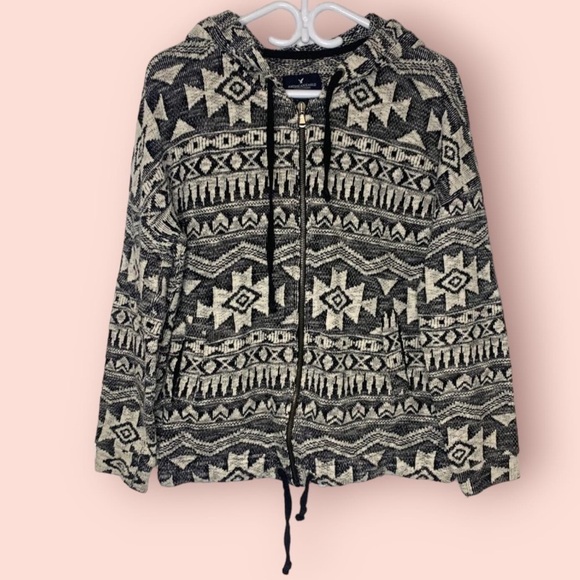American Eagle Aztec Boho Print Hooded Sweater Jacket, Size M - Picture 6 of 6